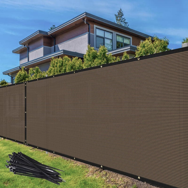 TANG 4' x 25' Privacy Fence Screen Brown Shade Cloth with Grommets, Chain Link Fence Panels Outdoor Mesh Fabric Fencing, Balcony Windscreen Cover,Temporary Garden Fencing for Yard Deck Pool - Image 1
